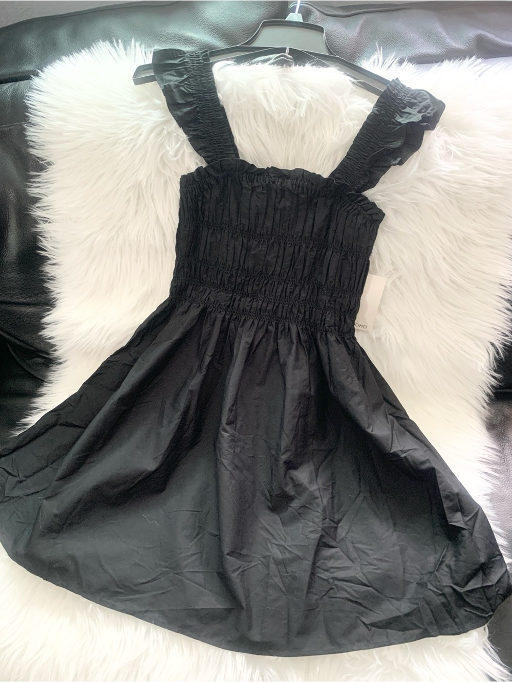 Smocked Black Casual Sundress with Ruffle Straps